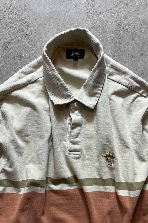 L/S BORDER DESIGN RUGBY SHIRT / BEIGE [SIZE: M USED]