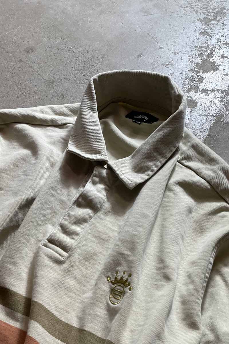 L/S BORDER DESIGN RUGBY SHIRT / BEIGE [SIZE: M USED]