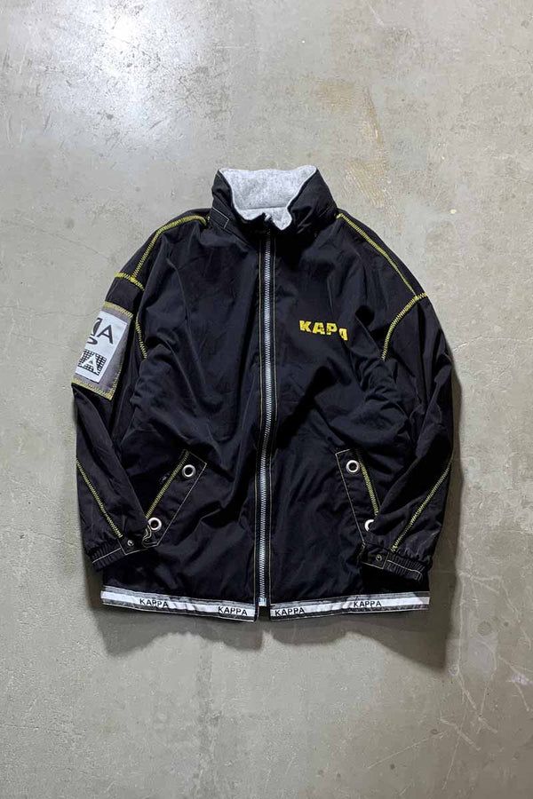 Y2K EARLY 00'S ZIP UP REVERSIBLE FLEECE NYLON JACKET / BLACK / GRAY [SIZE: XL USED]