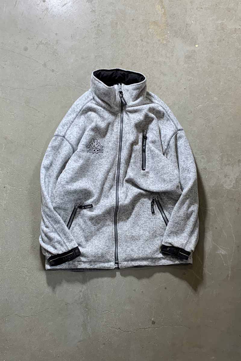 Y2K EARLY 00'S ZIP UP REVERSIBLE FLEECE NYLON JACKET / BLACK / GRAY [SIZE: XL USED]