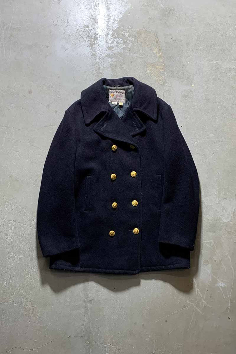MADE IN USA 60'S MELTON WOOL PEA COAT / DARK NAVY [SIZE: M USED]