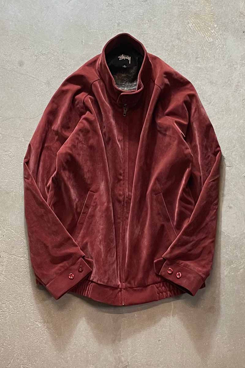 ZIP UP VELOUR HARRINGTON JACKET / BURGUNDY [SIZE: M USED]