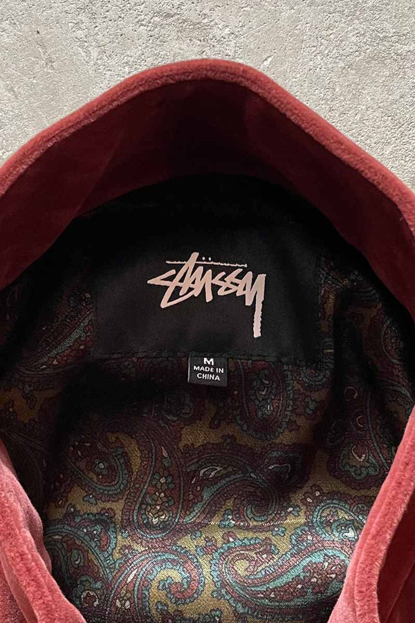 ZIP UP VELOUR HARRINGTON JACKET / BURGUNDY [SIZE: M USED]