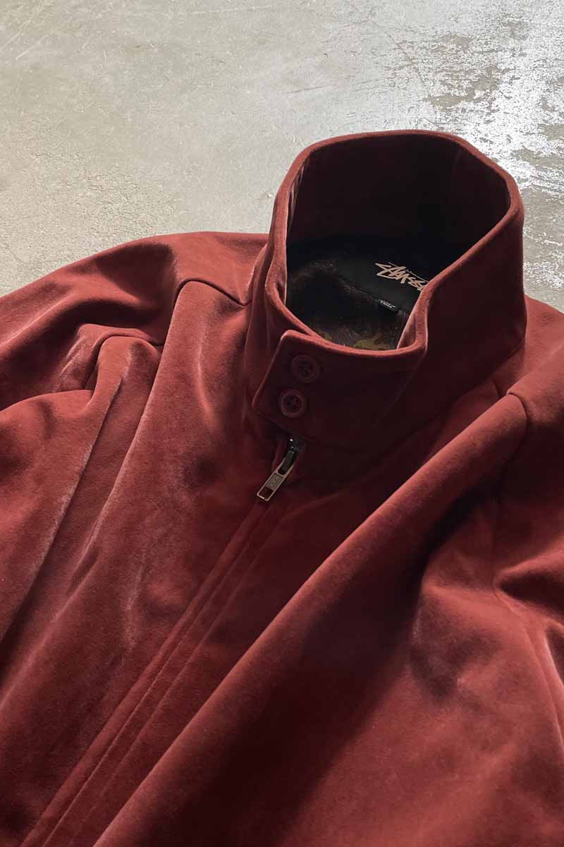 ZIP UP VELOUR HARRINGTON JACKET / BURGUNDY [SIZE: M USED]