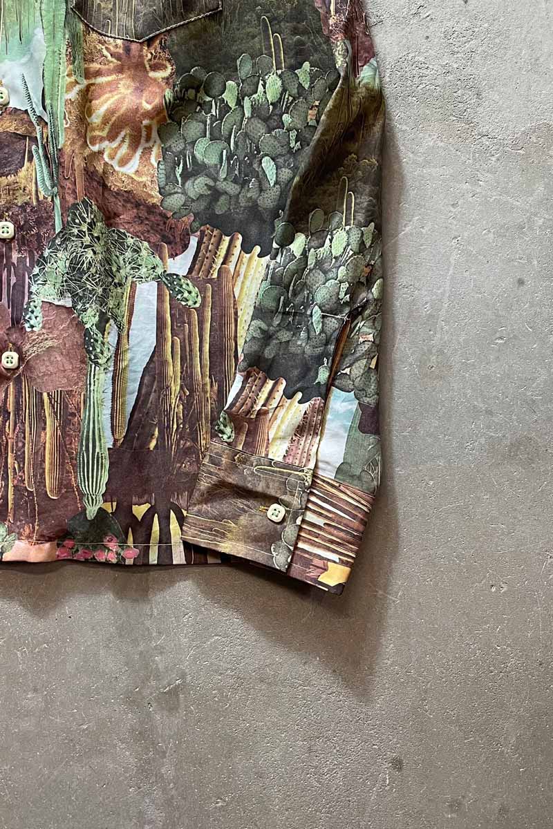 70'S L/S CACTUS PATTERN SHIRT / GREEN/BROWN [SIZE:L USED]