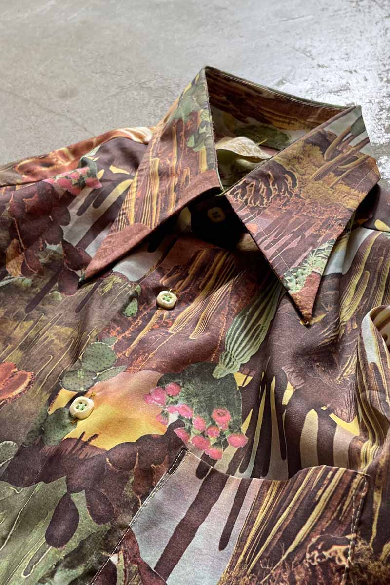 70'S L/S CACTUS PATTERN SHIRT / GREEN/BROWN [SIZE:L USED]