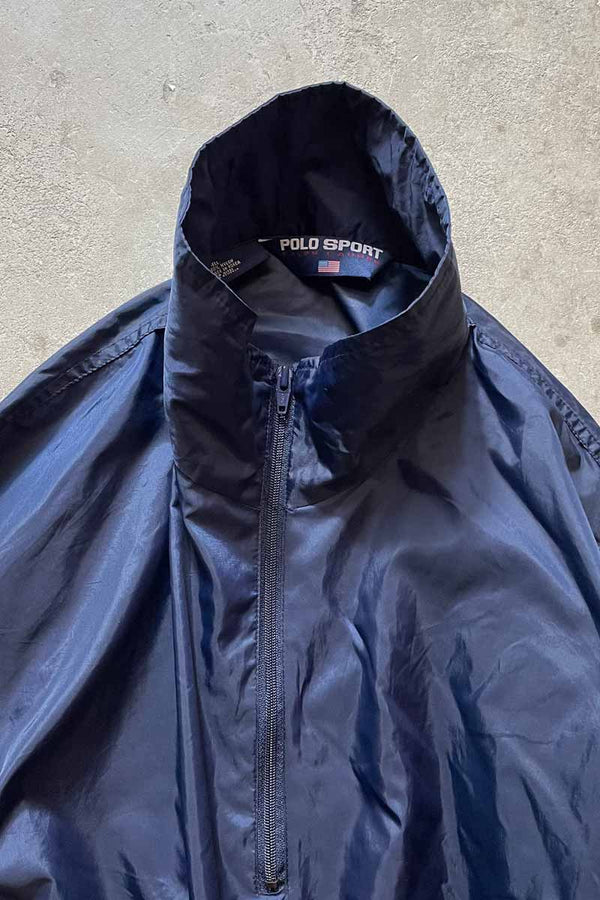 90'S NYLON HALF ZIP ANORAK JACKET / NAVY [SIZE: Equivalent to XL USED]