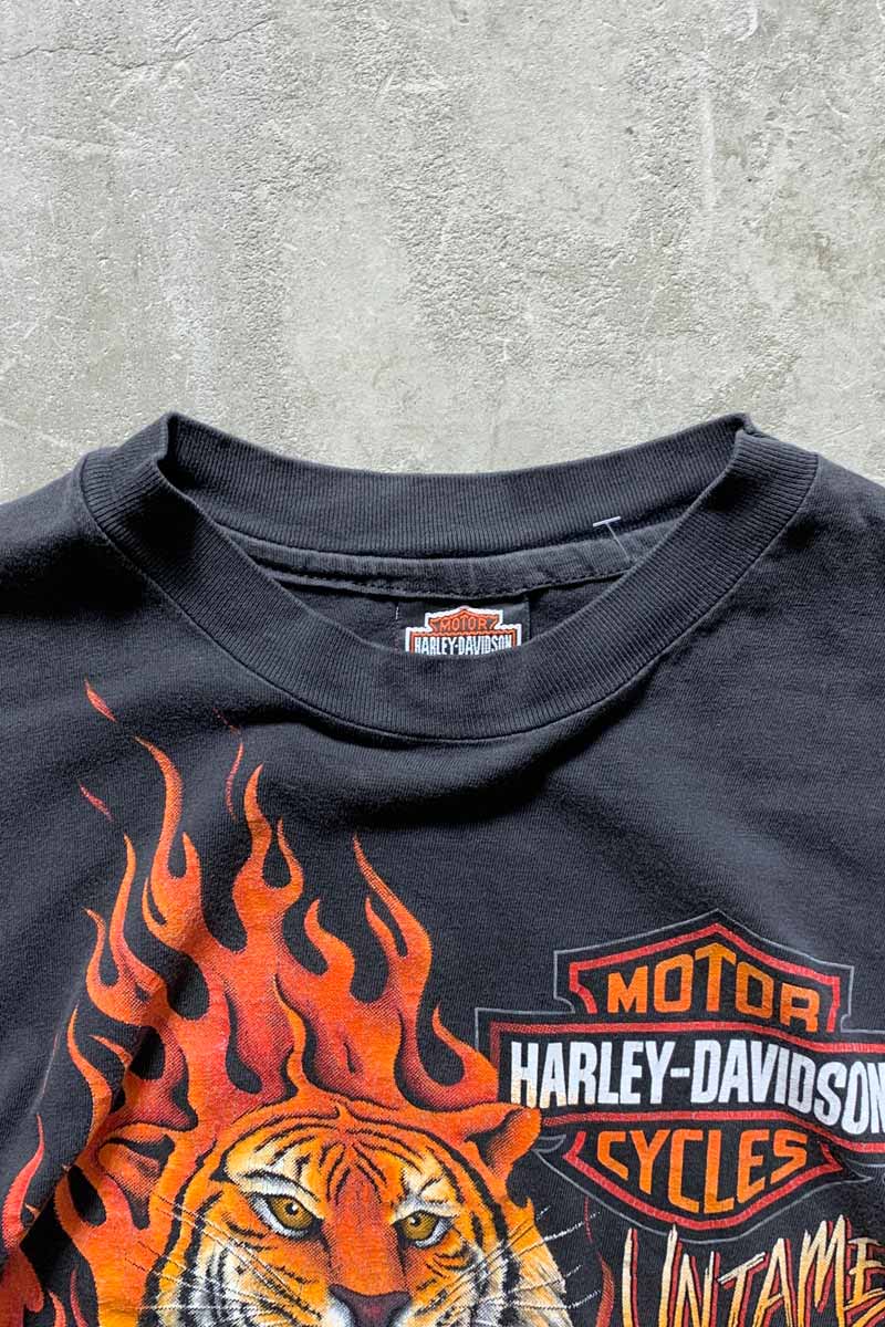 MADE IN USA 90'S S/S UNTAMED TIGER PRINT MOTORCYCLE T-SHIRT / BLACK [SIZE: L USED]