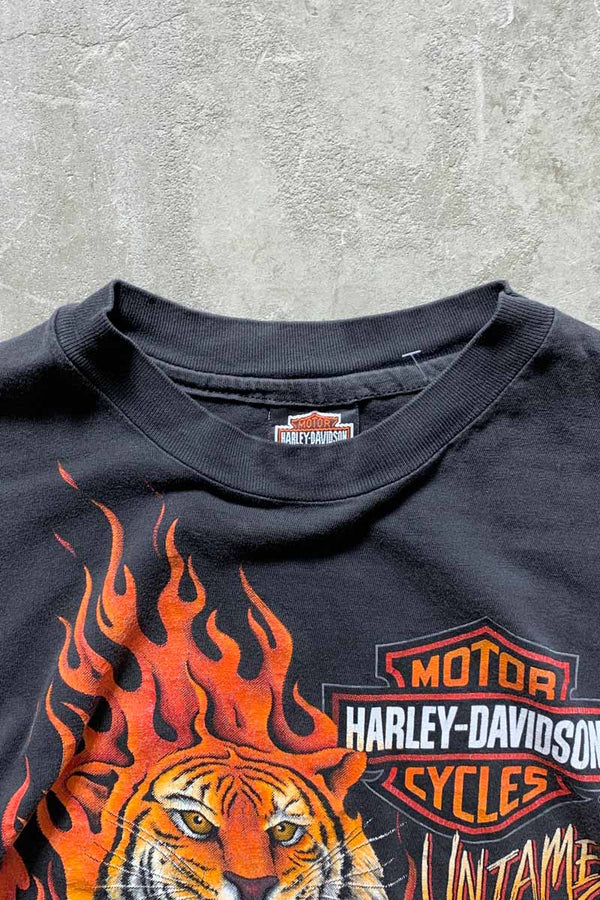 MADE IN USA 90'S S/S UNTAMED TIGER PRINT MOTORCYCLE T-SHIRT / BLACK [SIZE: L USED]