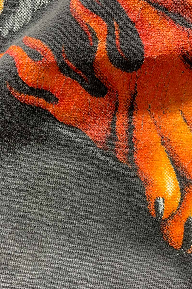 MADE IN USA 90'S S/S UNTAMED TIGER PRINT MOTORCYCLE T-SHIRT / BLACK [SIZE: L USED]