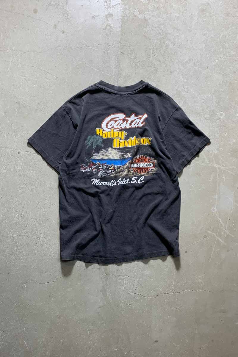 MADE IN USA 90'S S/S UNTAMED TIGER PRINT MOTORCYCLE T-SHIRT / BLACK [SIZE: L USED]