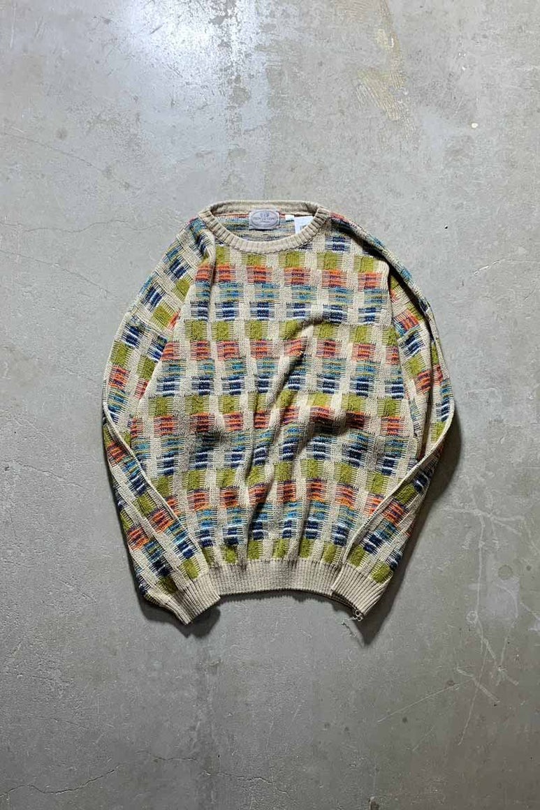 MADE IN ITALY 90'S DESIGN COTTON KNIT SWEATER / BEIGE [SIZE: XL USED]