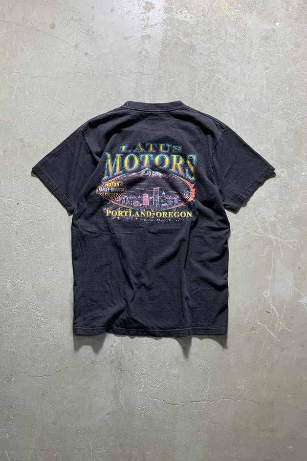 MADE IN USA 98'S S/S LIVE FREE RIDE FREE WOLF PRINT MOTORCYCLE T-SHIRT / BLACK [SIZE: L USED]