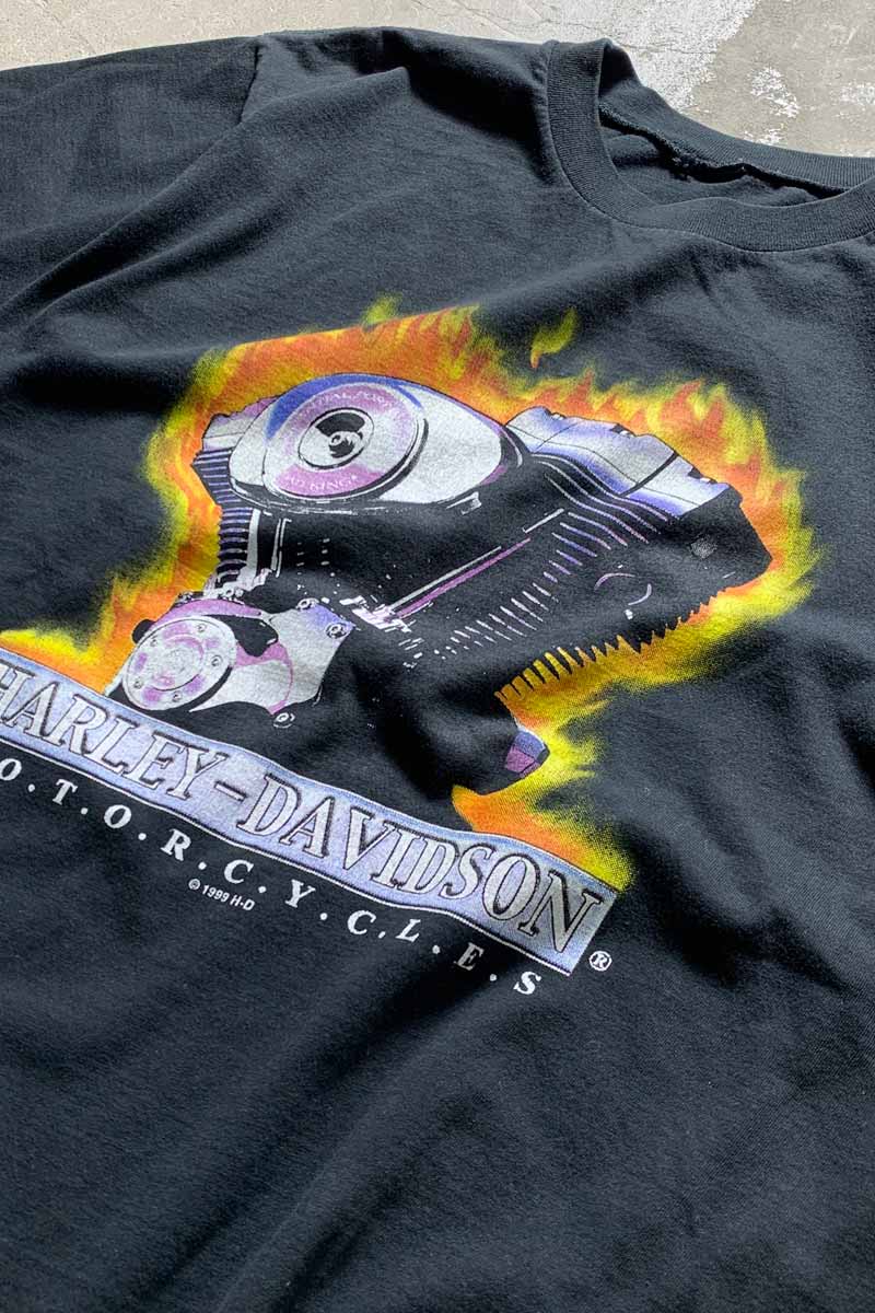 99'S S/S HARLEY DAVIDSON BIG TWIN BACK PRINT MOTORCYCLE T-SHIRT / BLACK [SIZE: L USED]