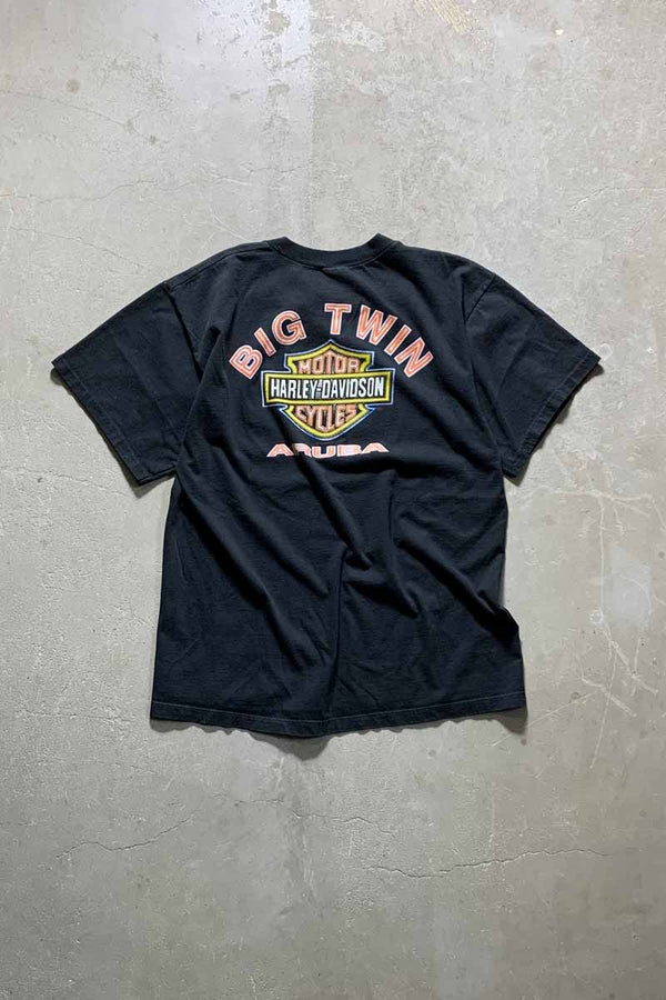 99'S S/S HARLEY DAVIDSON BIG TWIN BACK PRINT MOTORCYCLE T-SHIRT / BLACK [SIZE: L USED]