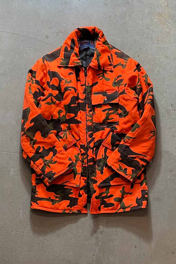 MADE IN USA 80'S ZIP CAMO JACKET / ORANGE CAMO [SIZE: XL Equivalent USED]
