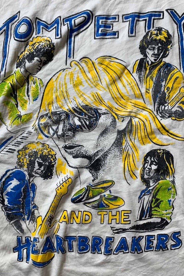 80'S S/S TOM PETTY AND THE HEARTBREAKERS PRINT BAND T-SHIRT / WHITE [SIZE: L USED]