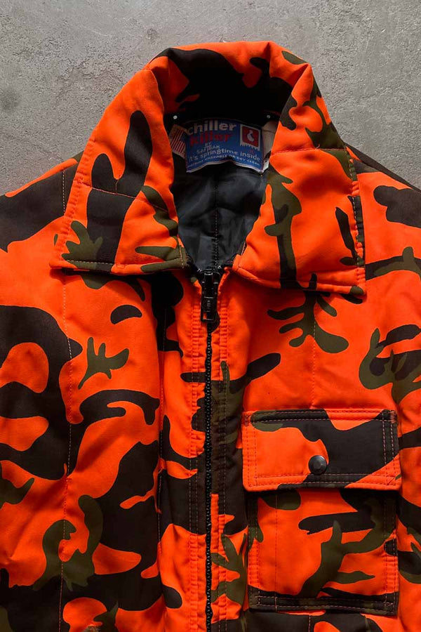MADE IN USA 80'S ZIP CAMO JACKET / ORANGE CAMO [SIZE: XL Equivalent USED]