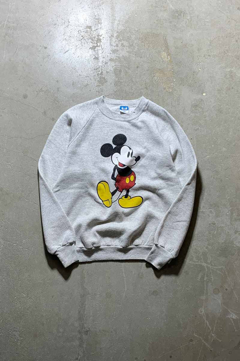 MADE IN USA 80'S MICKEY PRINT CHARACTER SWEATSHIRT / GRAY [SIZE: L USED]