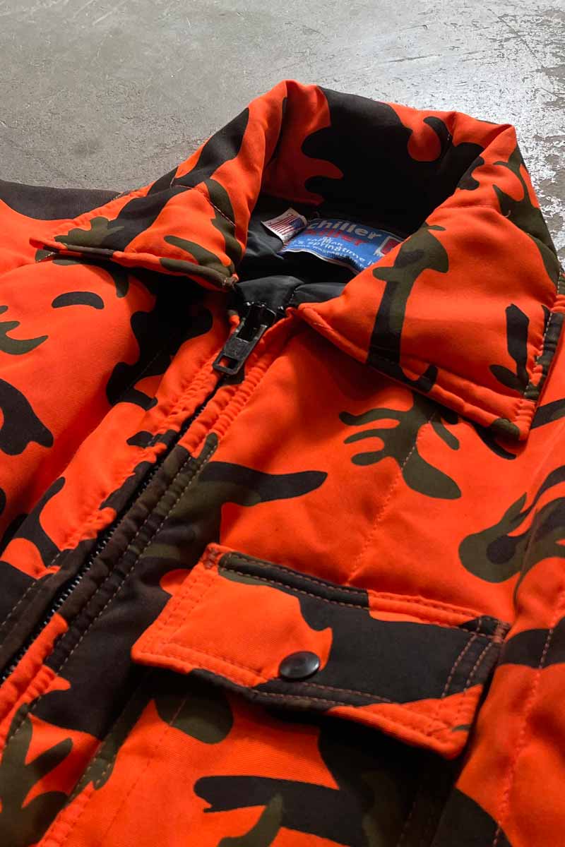 MADE IN USA 80'S ZIP CAMO JACKET / ORANGE CAMO [SIZE: XL Equivalent USED]
