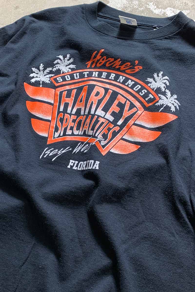 MADE IN USA 90'S S/S HORNE'S HARLEY SPECIALTIES PRINT T-SHIRT / BLACK [SIZE: XXL DEADSTOCK/NOS]
