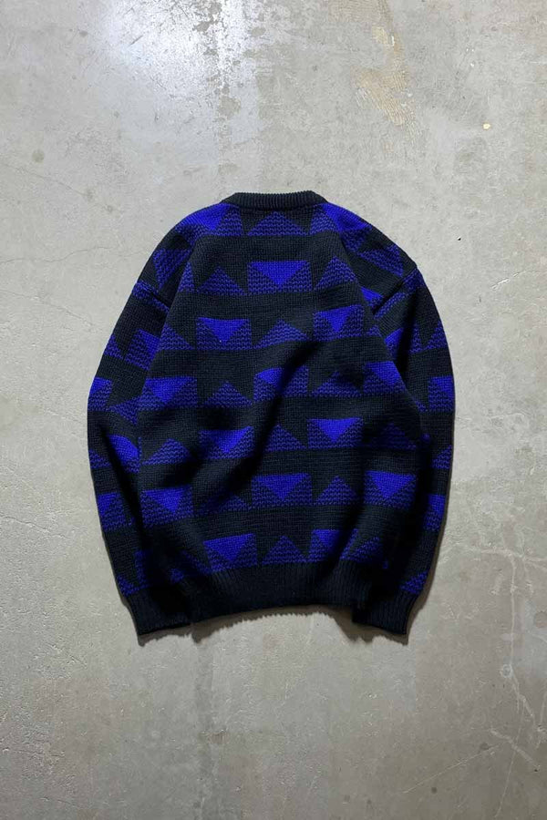 80'S DESIGN WOOL KNIT SWEATER / BLACK / BLUE [SIZE: M DEADSTOCK/NOS]