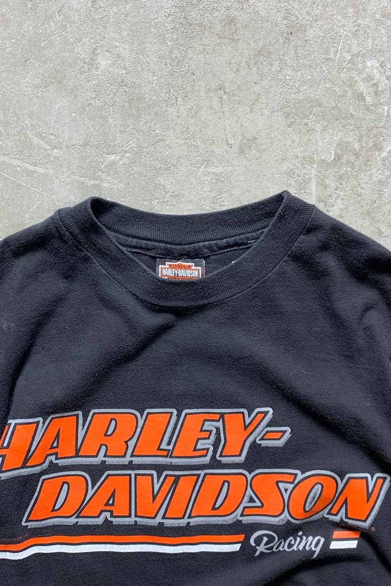 MADE IN USA 90'S S/S LAUGERMAN'S PRINT MOTORCYCLE T-SHIRT / BLACK [SIZE: L USED]