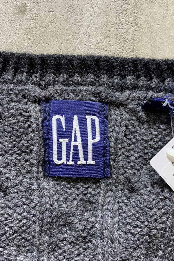 90'S V-NECK TILDEN WOOL KNIT SWEATER / GRAY [SIZE: M USED]