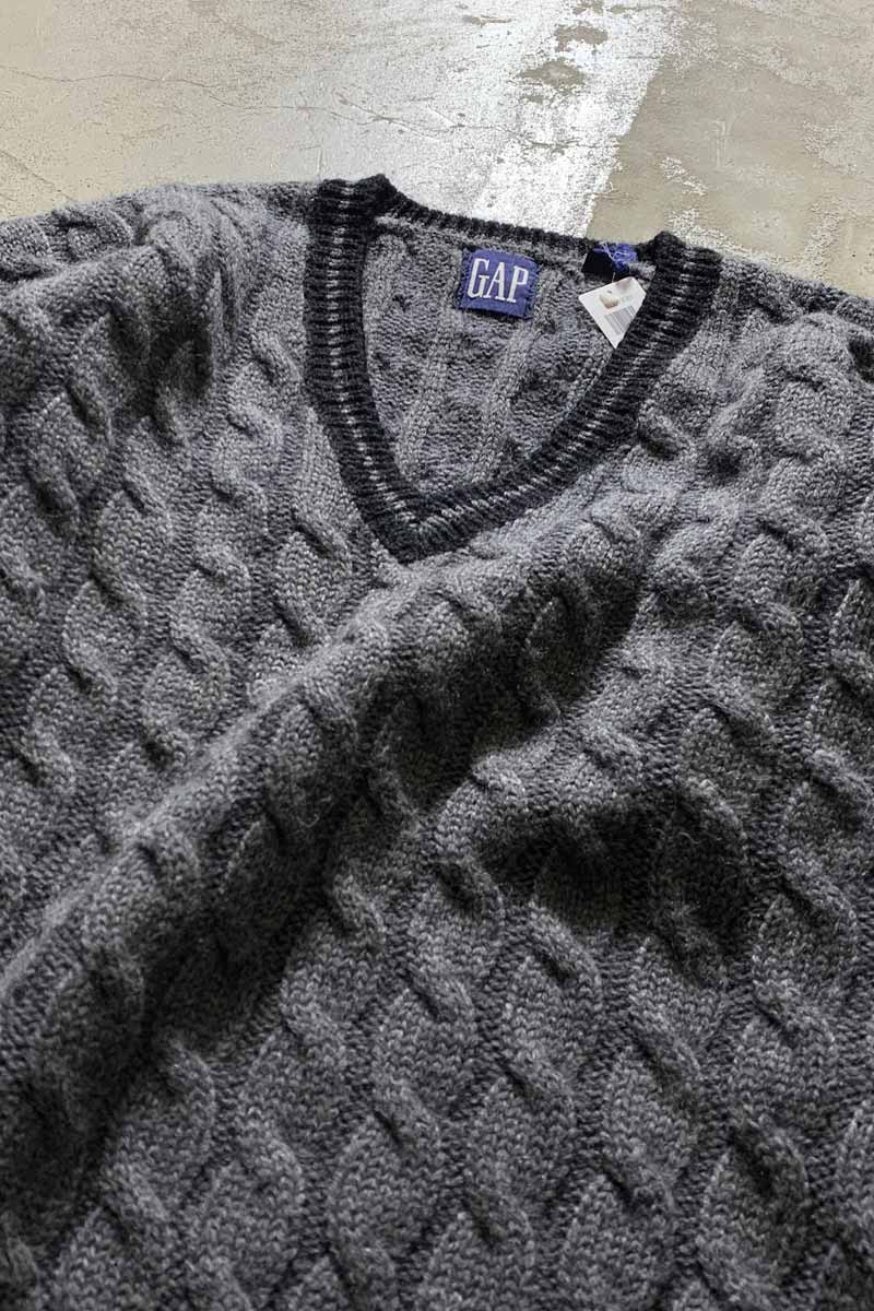 90'S V-NECK TILDEN WOOL KNIT SWEATER / GRAY [SIZE: M USED]