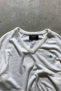 MADE IN USA 90'S V-NECK ACRYLIC KNIT SWEATER / WHITE [SIZE: M USED]