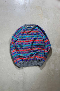 90'S 3D DESIGN ACRYLIC KNIT SWEATER / GRAY / MULTI [SIZE: XL USED]