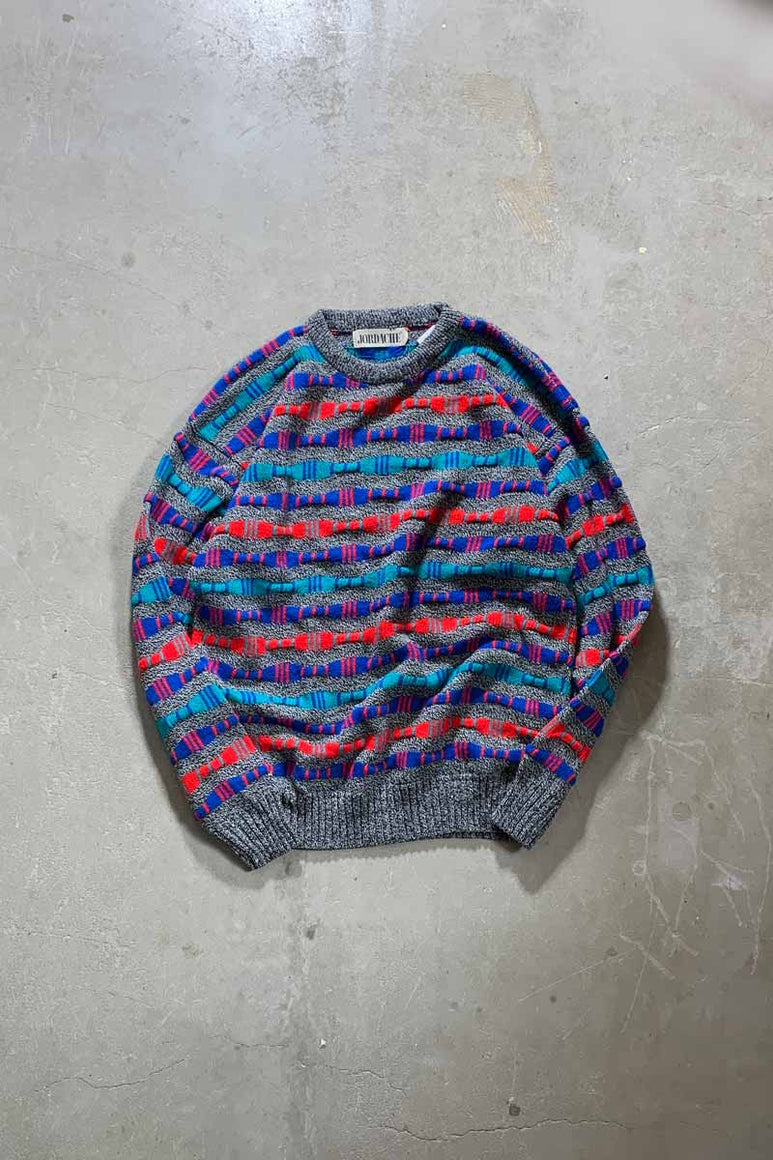 90'S 3D DESIGN ACRYLIC KNIT SWEATER / GRAY / MULTI [SIZE: XL USED]