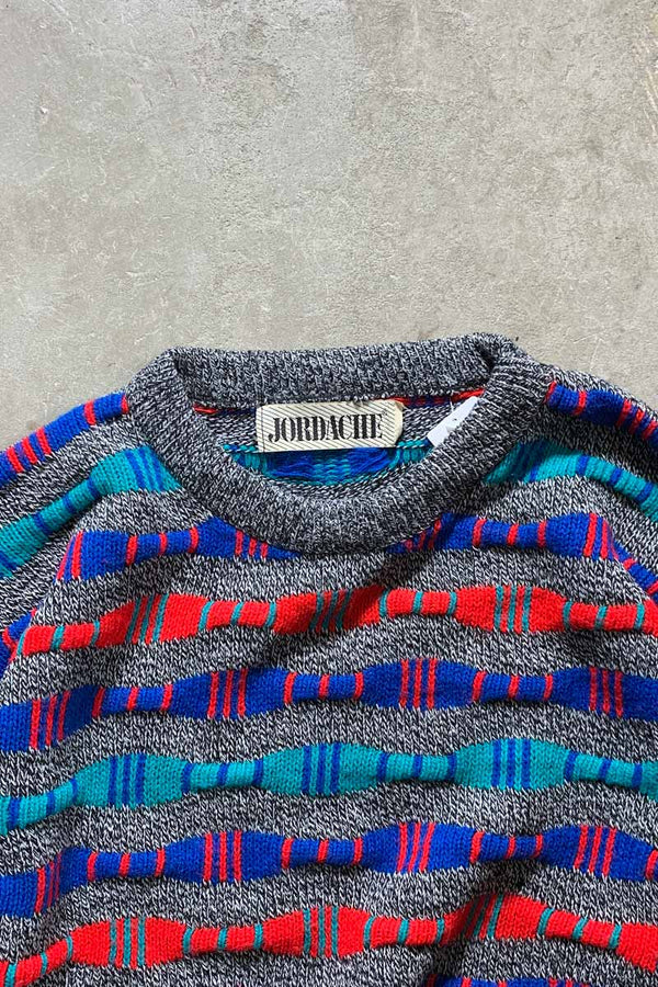 90S 3D DESIGN ACRYLIC KNIT SWEATER / GRAY / MULTI [SIZE: XL USED]