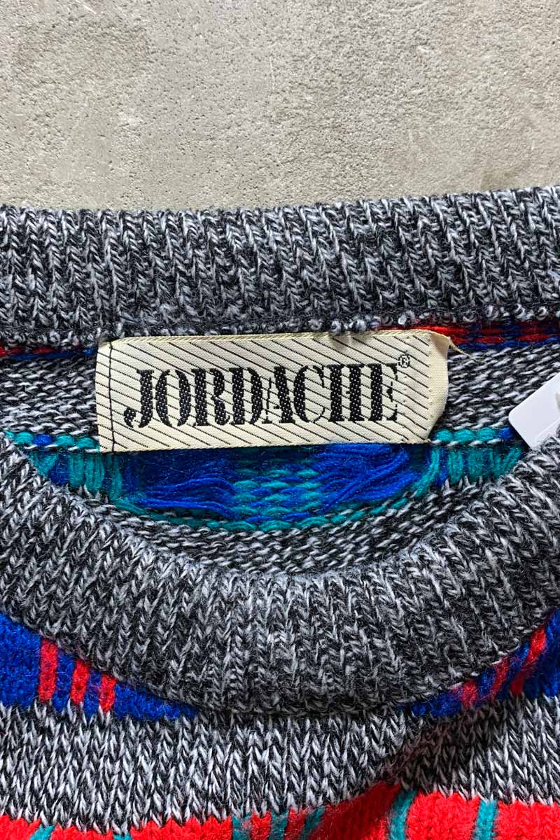 90S 3D DESIGN ACRYLIC KNIT SWEATER / GRAY / MULTI [SIZE: XL USED]