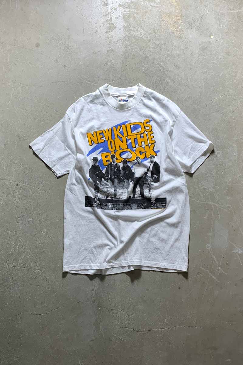 MADE IN USA 89'S S/S NEW KIDS ON THE BLOCK PRINT BAND T-SHIRT / WHITE [SIZE: XL USED]
