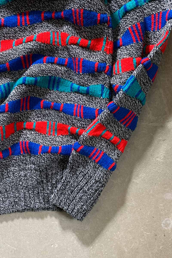 90S 3D DESIGN ACRYLIC KNIT SWEATER / GRAY / MULTI [SIZE: XL USED]
