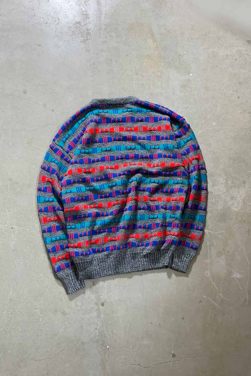 90S 3D DESIGN ACRYLIC KNIT SWEATER / GRAY / MULTI [SIZE: XL USED]