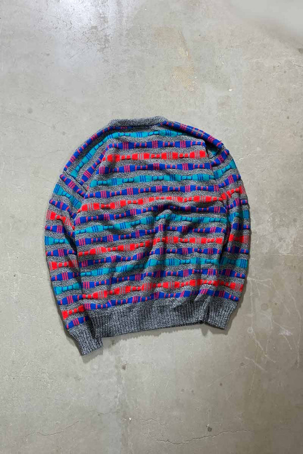 90S 3D DESIGN ACRYLIC KNIT SWEATER / GRAY / MULTI [SIZE: XL USED]
