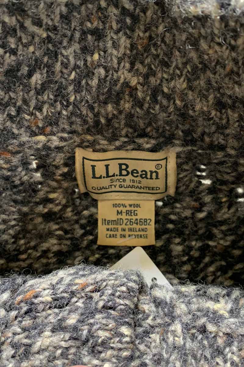 MADE IN IRELAND 90'S HENRY NECK MELANGE WOOL FISHERMAN KNIT SWEATER / CHARCOAL [SIZE: M USED]