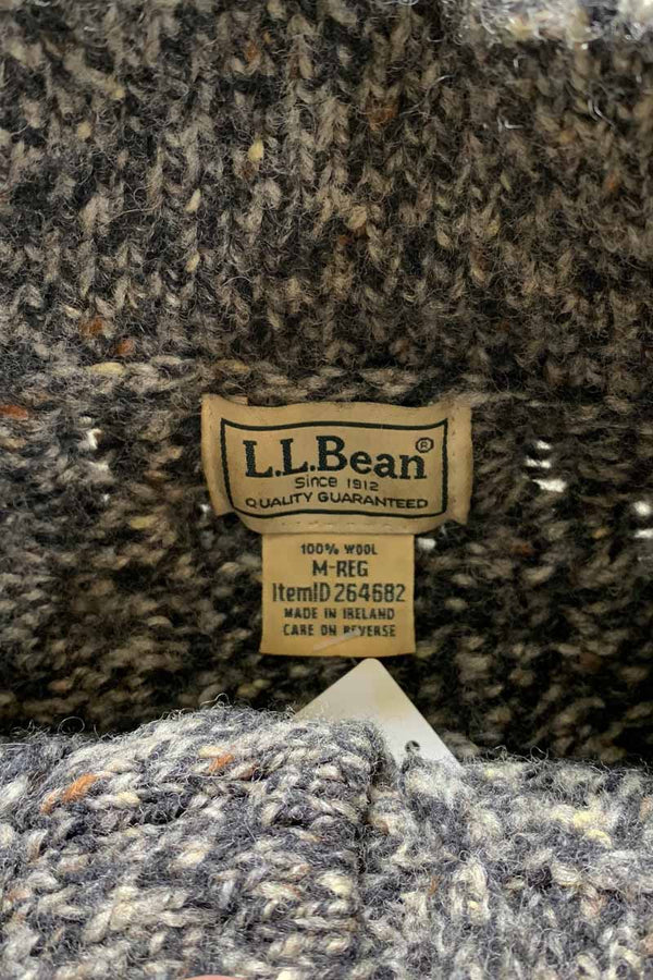 MADE IN IRELAND 90'S HENRY NECK MELANGE WOOL FISHERMAN KNIT SWEATER / CHARCOAL [SIZE: M USED]
