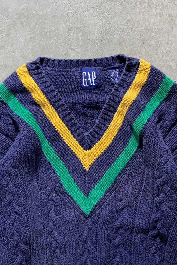 90'S V-NECK TILDEN COTTON KNIT SWEATER / NAVY [SIZE: M USED]