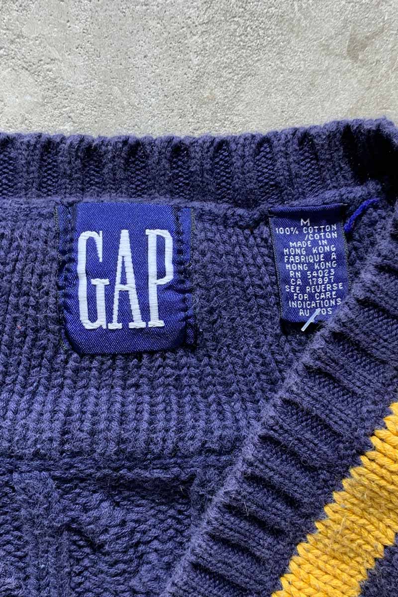 90'S V-NECK TILDEN COTTON KNIT SWEATER / NAVY [SIZE: M USED]