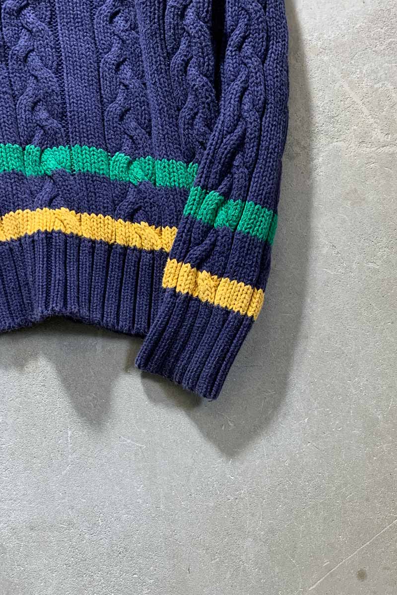 90'S V-NECK TILDEN COTTON KNIT SWEATER / NAVY [SIZE: M USED]