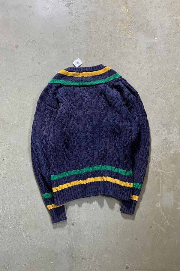 90'S V-NECK TILDEN COTTON KNIT SWEATER / NAVY [SIZE: M USED]