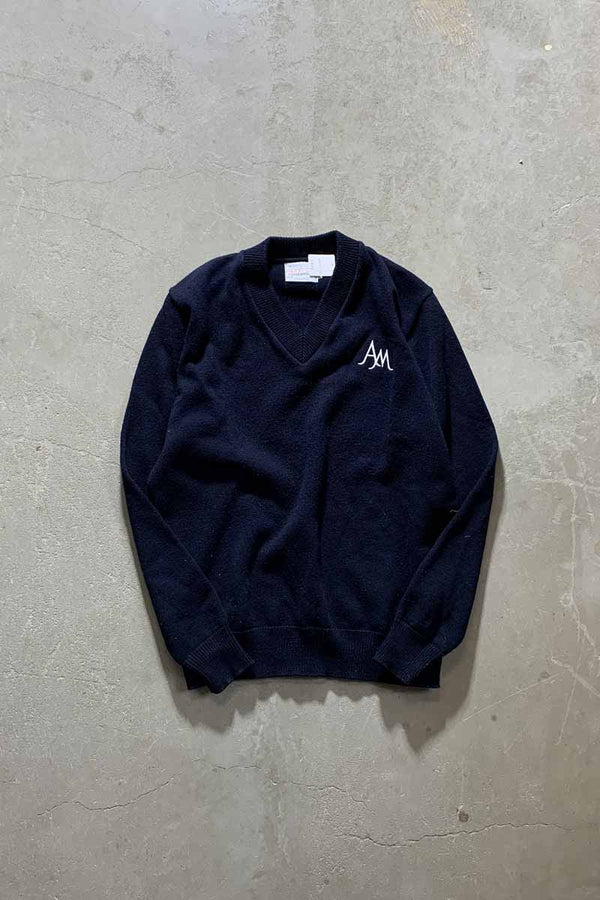 MADE IN USA 90'S ACRYLIC V-NECK SWEATER / NAVY [SIZE: M USED]