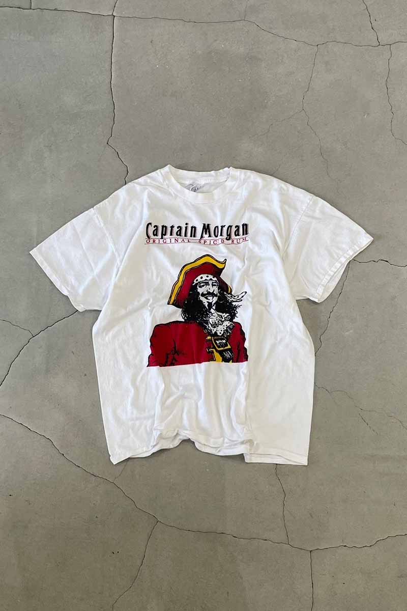MADE IN USA 90'S S/S CAPTAIN MORGAN PRINT T-SHIRT / WHITE [SIZE: XL USED]