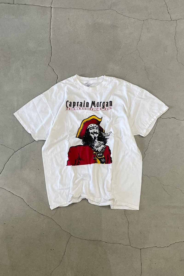 MADE IN USA 90'S S/S CAPTAIN MORGAN PRINT T-SHIRT / WHITE [SIZE: XL USED]