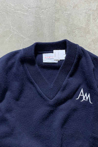 MADE IN USA 90'S ACRYLIC V-NECK SWEATER / NAVY [SIZE: M USED]