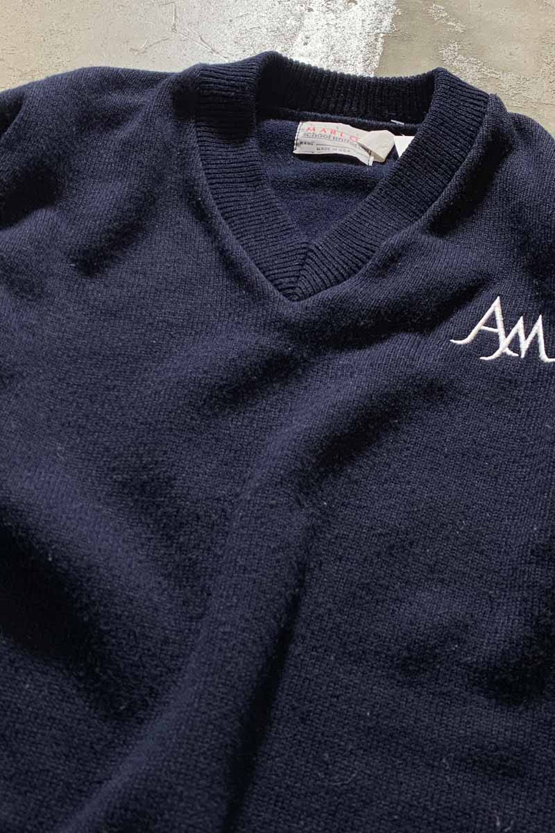 MADE IN USA 90'S ACRYLIC V-NECK SWEATER / NAVY [SIZE: M USED]
