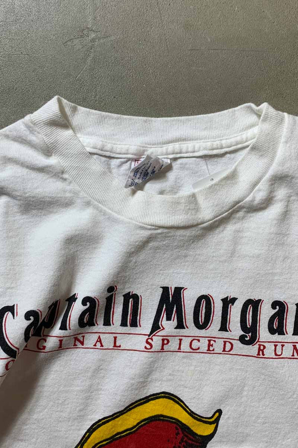 MADE IN USA 90'S S/S CAPTAIN MORGAN PRINT T-SHIRT / WHITE [SIZE: XL USED]